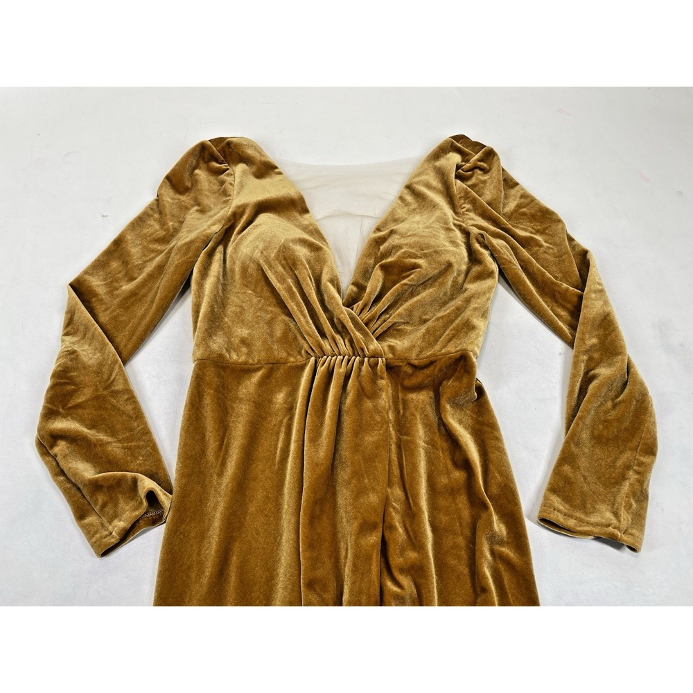 Jenny Yoo Collection Formal Long Sleeve Velvet A Line Maxi Dress Womens 4 Gold - Picture 3 of 8